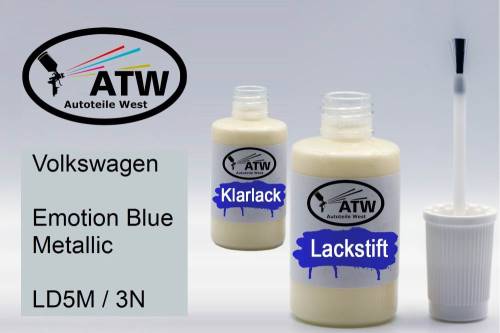 Volkswagen, Emotion Blue Metallic, LD5M / 3N: 20ml Lackstift + 20ml Klarlack - Set, von ATW Autoteile West.